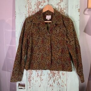Women’s Christopher & Banks green paisley print corduroy button up jacket